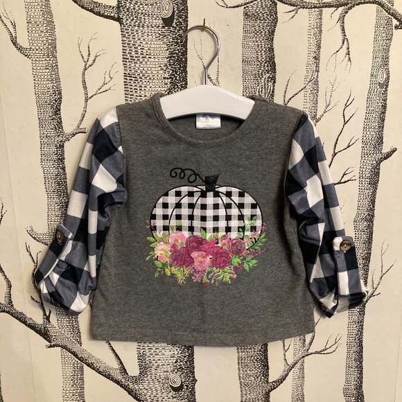 Honeydew checkerboard pumpkin tee sz 2 - Picture 3 of 5